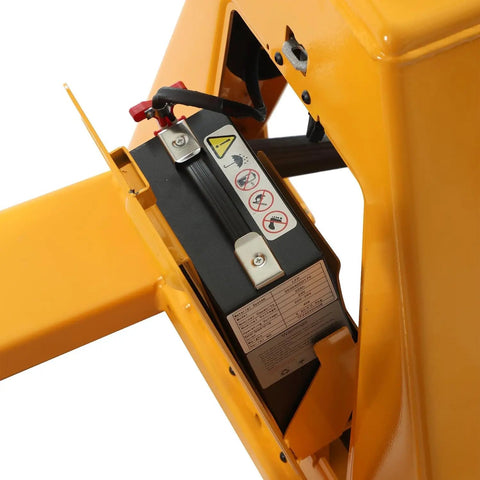 Apollo Full Electric Pallet Jack With 3300 Lbs Capacity And Forty Eight By Twenty Seven Inch Forks battery compartment detail.