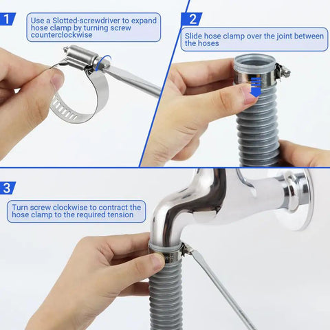 Steps to install 30 Pack Heavy Duty Stainless Steel Hose Clamps Adjustable From One Quarter To One Half Inch Six To Twelve Millimeter Fit For Fuel Lines Plumbing Automotive And Mechanical Projects on pipe.