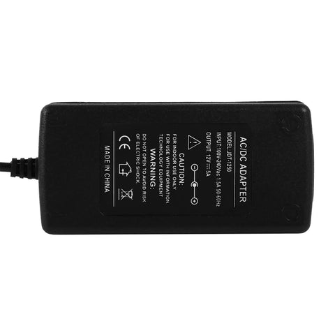 Go-To AC To DC Power Adapter 100V-240V To 12V 5A 60W Converter With 5.5x2.5mm Plug For LED Lights LCD Monitors And Industrial Automation Gear For All Your Gear Needs black AC/DC adapter with label and cable
