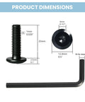 Product dimensions showing 24 Piece M6 X 25mm Hex Socket Flat Head Bolts Heavy Duty Carbon Steel Black Oxide Finish.