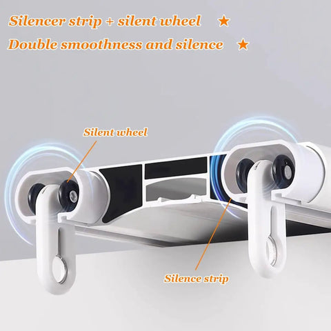 Heavy Duty Ceiling Curtain Track System For Home Office Hotel RV And School Double Rail Conjoined Track White Aluminum Alloy Waterproof And Wear Resistant Supports Thick Drapes And Sheers With Light Leakage Free Design, silent wheel detail