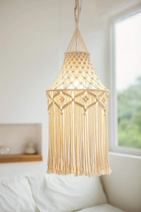 Boho Macrame Lamp Shade Hanging Pendant Light Cover For Living Room Bedroom Office Nursery Dorm Decor Bohemian Style Lampshade Lightbulb Not Included