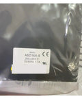Close-up of Industrial Motion Drive And Motor Controller ASD16A-S label showing voltage and certification details.