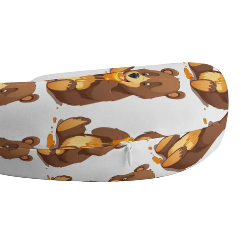 Bear Eating U Shaped Travel Pillow For Neck Support Comfy Memory Foam Fill With High Rebound Comfort Portable Headrest
