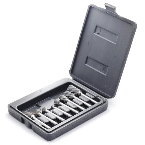 YUFUTOL 8-piece double-cut carbide burr set, 1/4'' shanks in plastic case