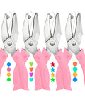 4 Pack Handheld Hole Punch Set With Heart, Star, Large Circle And Medium Circle Shapes, Rubber Grip, pink handles on display