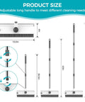 Product size diagram of 3 In 1 Floor Scrub Brush With 54 Inch Adjustable Long Handle Scraper And Squeegee, V Brush For Grout
