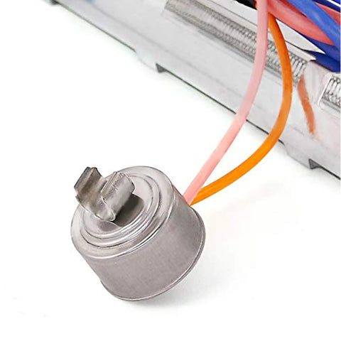 Fridge Defrost Heater And Thermostat Repair Kit For GE Hotpoint Kenmore with metal thermostat component and wires close-up