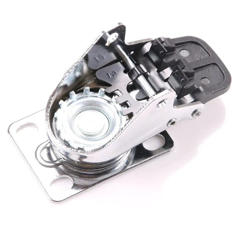 Four Piece Set Of Two Inch Brake Swivel Caster Wheels That Roll Slick And Dead Quiet On Hardwood Or Tile Heavy Duty Silent Furniture Casters With Lock Tight Rollers For Cart Pallets And Couches close-up view of a metal swivel caster with locking mechanism