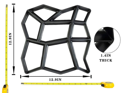 Concrete Molds And Forms Stepping Stone Paver Set 4 Pack 13x13x1.4 Inch showing geometric design with measuring tape for size reference
