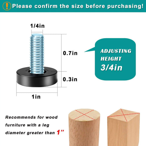 Four Pack Quarter Inch Thread Furniture Leveling Feet With Black Base Galvanized Steel Tough As Nails Table Leg Levelers Height Adjusters With T Nut For Tables Cabinets And Chairs Heavy Duty Floor Protectors