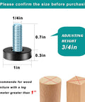Size details of 12 Pack Adjustable Furniture Feet Levelers With T Nuts 1/4-20 UNC Threaded Desk Table Leg Levelers