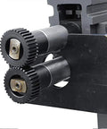 Close-up of the dual gear mechanism on the Badass Heavy Duty Electric Bead Roller And Sheet Metal Crimper With 8 Inch Throat Depth.