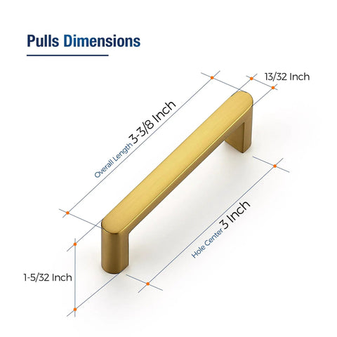 Dimensions of Gold Cabinet Pulls 3 Inch Hole Center 30 Pack Modern Zinc Alloy Drawer Handles with smooth lines