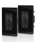 Black GFCI Outlet 15 Amp 2 Pack Weather Resistant With LED Indicator ETL Listed Includes Wall Plate And Screws Perfect For Kitchen Bathroom And Garage Leakage Protection