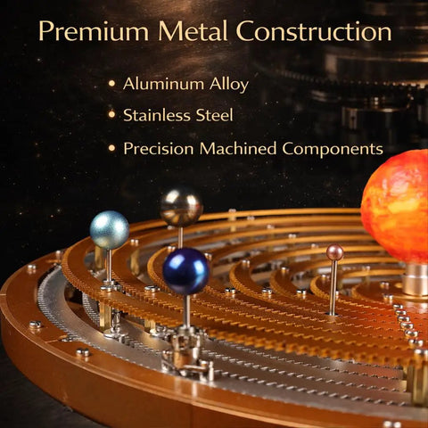 Premium Metal Solar System Model Kit With 600 Plus Precision Parts, Hands-On Mechanical Orrery With LED Sun display