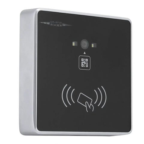 2D QR Access Control Card Reader And Barcode Scanner For Wiegand RS232 RS485 TTL on black panel with QR symbol