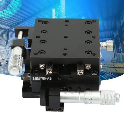High Precision 60x60x40 Millimeter XY Linear Stage with cross roller rails, manual micrometer fine adjustment, aluminum body