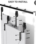 Heavy Duty Sliding Barn Door Track Hardware Kit With Rolling Library Ladder And Bypass Rails installation view