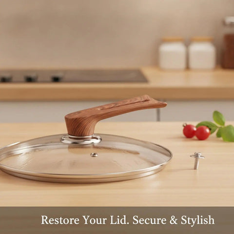 Heavy Duty Stainless Steel Replacement Pot Lid Handle With Realistic Wood Grain Finish And Secure Gasket Kit For Glass Lids That Keeps It Tight While You Cook, glass lid with screw