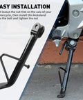 Sixteen Centimeter Universal Motorcycle Kickstand Foot Side Stand Support installed on motorcycle showing heavy duty iron construction