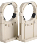 Must Have Adjustable CO2 Laser Tube Mount Holder For 80mm Tubes With Micro Height Adjustment And 45 Degree Reflector Alignment Includes 2 Mounts Pre Drilled Holes And Screws Compatible With Laser Engraving And Cutting Machines showing beige holder with black grip visible.