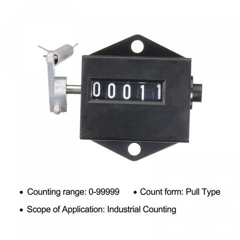 Manual Tally Counter With Spring, 5 Digit Hand Pull Counter showing 00011, metal build for industrial counting.