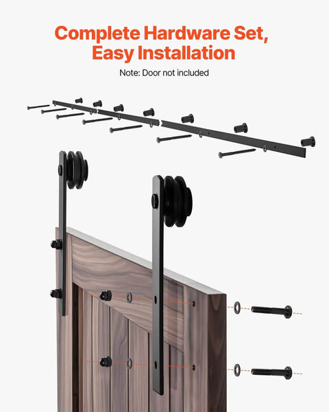 10 Foot Sliding Barn Door Hardware Kit For 60 Inch Wide Doors, 330 Lbs Capacity, carbon steel track, I shape rollers, black finish