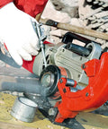 Heavy Duty Handheld Electric Pipe Threader With A Badass 2000W Motor For Smooth Snapfree Threading, showing close-up of threading process.