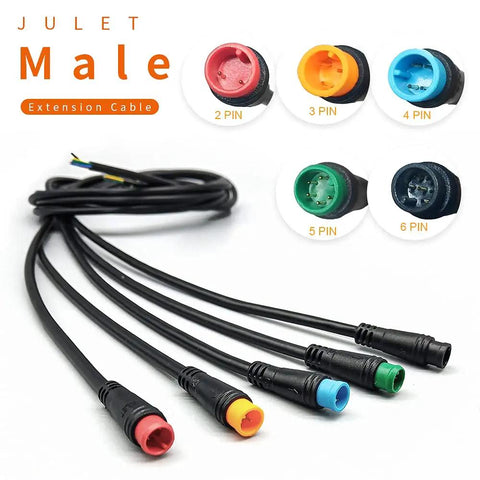 Julet Waterproof Ebike Cable Extension Connector 2 To 6 Pin For Display Throttle And PAS Systems IP66 900mm DIY Cable With Female And Male Ends For Electric Bicycle Mods