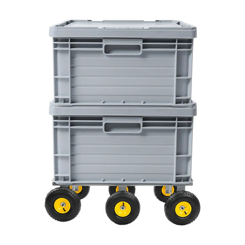 Six Wheel All Terrain Dolly With Six 10 Inch Pneumatic Tires For Outdoor Furniture Moving Heavy Duty Home Use Rolls Smoothly Across Grass Gravel And Uneven Surfaces 40 By 22 Inches Gray, side view