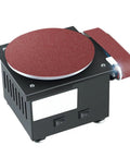 Heavy Duty Electric Belt Sander And Grinder With Variable Speed Control For Metal Wood Stone Work Includes Premium Polishing Kit and Long Lasting Sanding Belts For Tough Garage Tweaks And Pro Shop Vibes, close-up of sanding disc and belt.