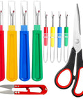 Complete 10 Piece Handy Sewing Seam Ripper Set With 4 Small Unpickers, 4 Large Unpickers, 1 Double Edged Thread Cutter And 1 Scissor