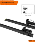 Clamp On Pallet Forks For Tractors And Skid Steers 43 Inch Long 2000 Lb Capacity shown with user manual