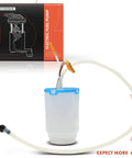 High Octane Electric Fuel Pump Module Assembly For Porsche Cayenne 2011 To 2018 with white container and connecting hoses.
