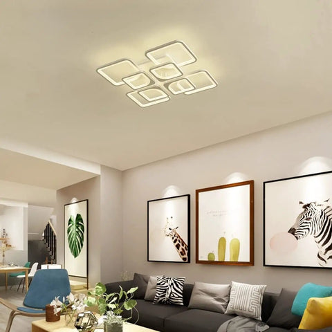Dimmable Flush Mount LED Ceiling Light With Remote Control, 23.6 Inch Modern Fixture in a living room setting