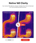 Comparison of thermal imaging clarity between two resolutions, 96x96 and 160x120, highlighting sharper details with native 160 clarity.