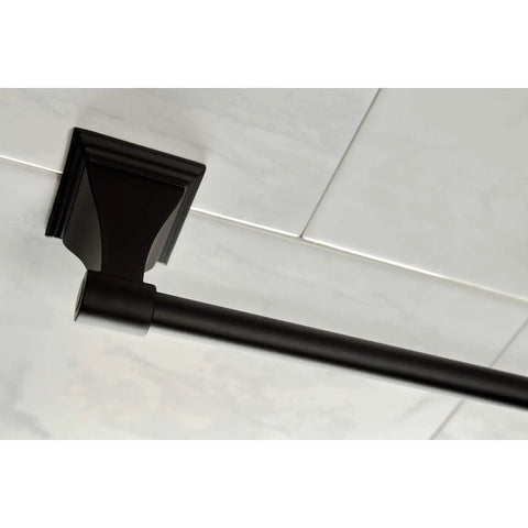 Close-up of 24-inch towel bar mount from Monarch 5 Piece Bath Accessory Set in Matte Black for Classic Traditional Bathrooms