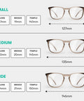 Three sizes of square Z87.1 certified polycarbonate safety glasses with blue light blocking UV coatings anti-fog dip coat.