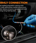 Gloved hand holding a wire with solder seal from 520 Piece Solder Seal Wire Connectors Kit With Waterproof Heat Shrink Butt Terminals