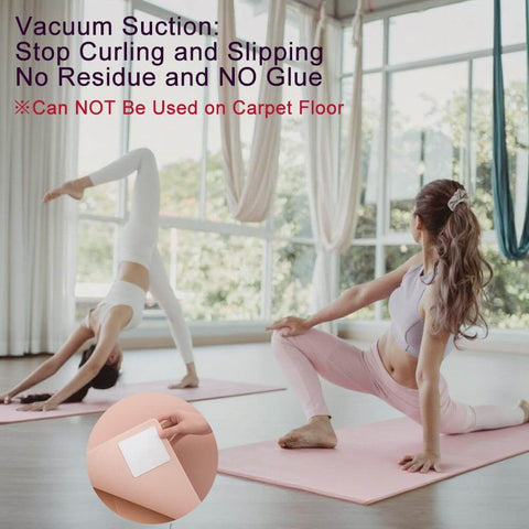 Yoga session with Anti Slip Carpet Grips 8 Pcs Set With Vacuum Technology Rug Grippers shown in close-up, suitable for hardwood floors