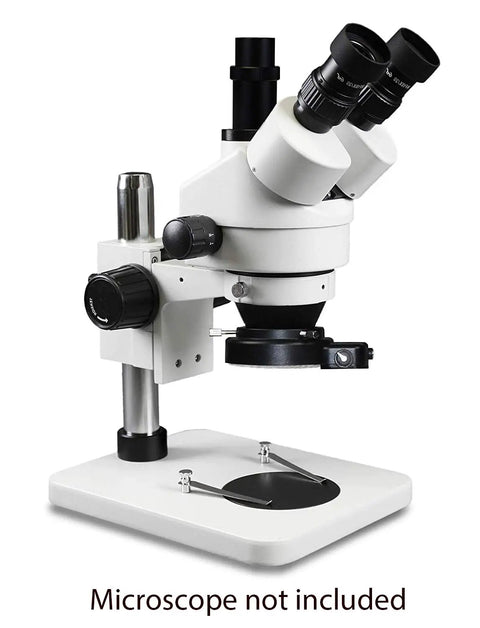 Adjustable 144 LED Ring Light For Stereo Microscope With Auto Switching 110 To 240V Power And 0 To 100 Percent Brightness Includes One Seven Eight Inch Ring Adapter And 2.5 Inch Inside Diameter And 3.64 Inch Outside Diameter mounted on stereo microscope stand