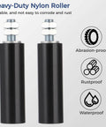 6-Inch Universal Nylon Gate Roller With L-Shape Bracket, Adjustable Sliding Gate Roller Support, shown front view, black, rustproof.