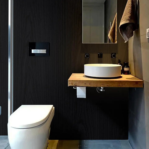 Bathroom with Black Wood Peel And Stick Wallpaper 197 Inches By 17.5 Inches DIY Friendly Self Adhesive Removable Vinyl Cover For Walls And Furniture