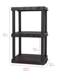 Rock Solid Black 3 Tier Plastic Storage Shelving Unit Badass Heavy Duty Free Standing Rack 32 inches high, 20.07 wide, 12 deep.