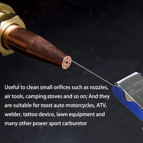 Close-up of 3 inch torch cleaner in Torch Striker Kit with single and triple flint sparks, refills included, igniting a burner nozzle.