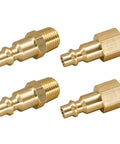 Type D Quick Connect Air Hose Fitting Kit, 1 Quarter NPT Brass Plug And Coupler Set For Air Compressors And Pneumatic Tools, Includes 2 Male And 2 Female Fittings