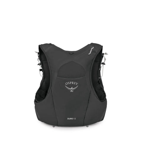 Back view of Duro 1.5L Mens Running Hydration Vest With Hydraulics Soft Flasks Breathable Mesh No Bounce Fit in Black Medium