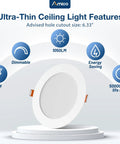 Sleek 6 Inch Led Recessed Ceiling Lights 48 Pack Featuring Adjustable 5Cct Color Tone And 1050 Lumen Output displayed alongside features.