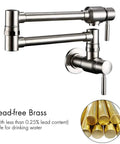 Stainless Steel Pot Filler Faucet Wall Mount With Dual Joint Swing Arm, Cold Water Only, showcasing dual lever handle